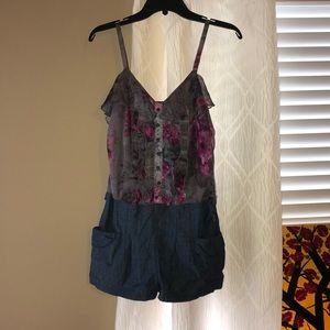 Grey floral jean romper